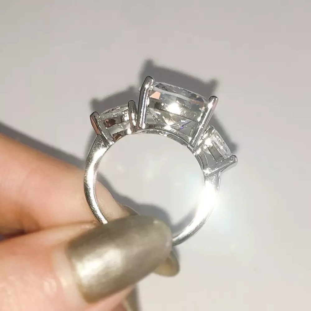🛳 3Ct 11.7mm x 10mm Cushion Cut Austrian Crystal Solitaire Rings - Picture 11 of 12